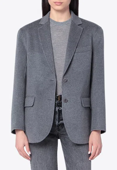 Anine Bing Quinn Single-breasted Wool-blend Blazer In Gray