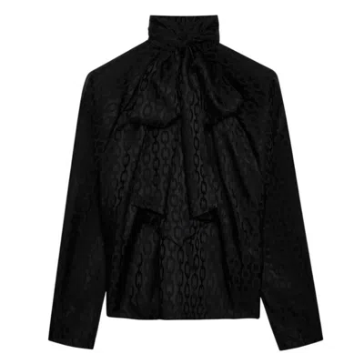 Anine Bing Rachel Pussy-bow Satin-jacquard Blouse In Black