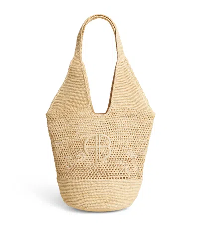 Anine Bing Raffia Logo Leah Shopper Bag In Neutral