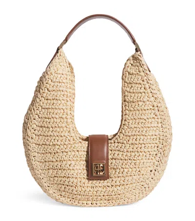 Anine Bing Raffia Monogram Lou Shoulder Bag