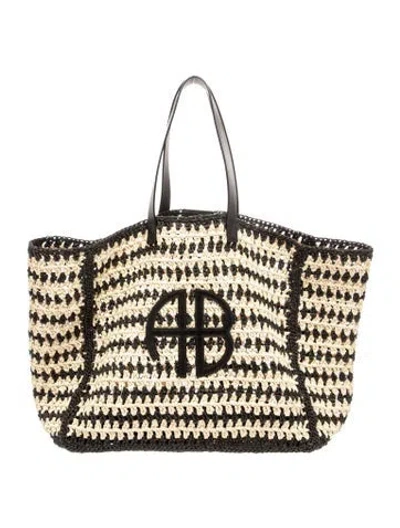 Pre-owned Anine Bing Raffia Tote In Black