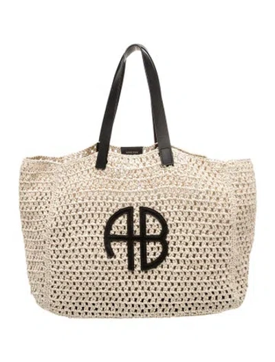 Pre-owned Anine Bing Raffia Tote In Neutral