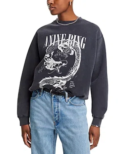 Anine Bing Ramona Dragon Graphic Sweatshirt In Washed Black
