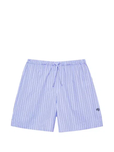 Anine Bing Ramy Striped Cotton Shorts In Blue