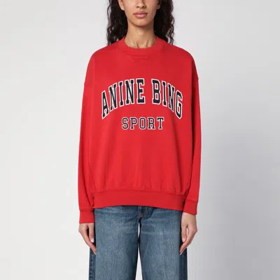 ANINE BING ANINE BING RED CREW-NECK SWEATSHIRT WITH LOGO PRINT
