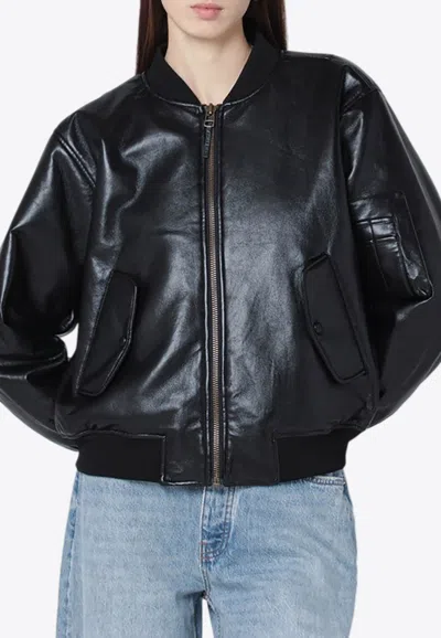 Anine Bing Regenerated Leather Bomber Jacket In Black