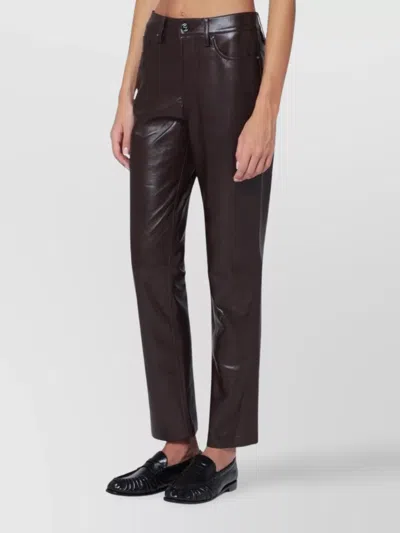Anine Bing Regenerated Leather Trousers With Pockets And Loops In Brown