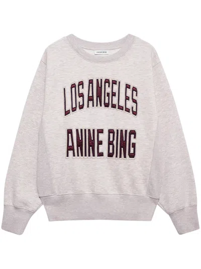 Anine Bing Relaxed Fit Shrunken Sweatshirt With Embroidered Text In Gray