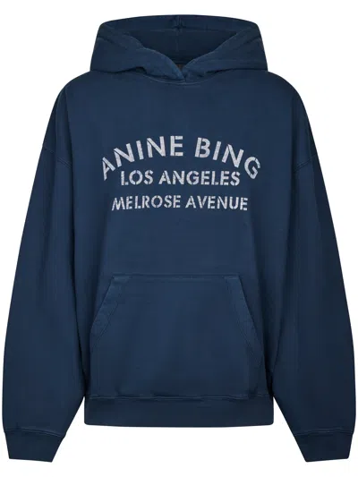 Anine Bing Relaxed-fit Cotton Hoodie With Stencil Print In Blue