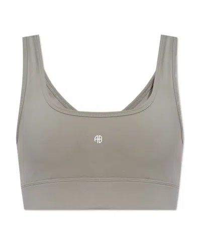 Anine Bing Renae Logo-embroidered Sports Bra In Gray
