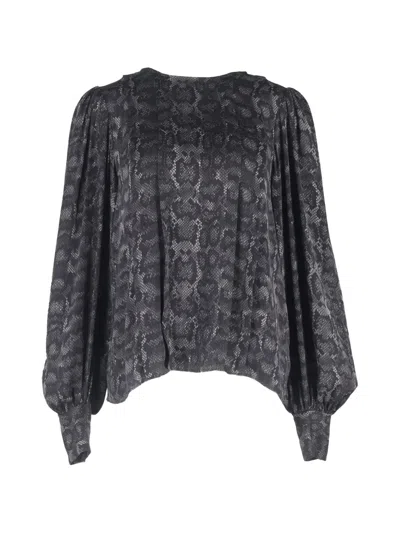 Pre-owned Anine Bing Renee Python-print Balloon-sleeve Top In Grey