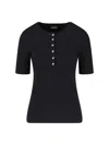Anine Bing Ribbed Black Cotton Top With Button Placket In Black