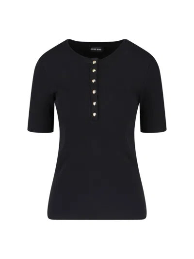 ANINE BING RIBBED BLACK COTTON TOP WITH BUTTON PLACKET