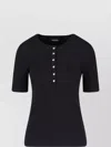 Anine Bing Ribbed Texture Round Neck Button Detailing Top In Black