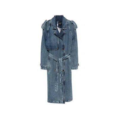 Anine Bing Rickie Double-breasted Belted Denim Coat In Blue