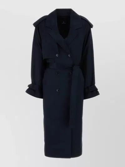 Anine Bing Rickie Double-breasted Belted Satin Trench Coat In Blue