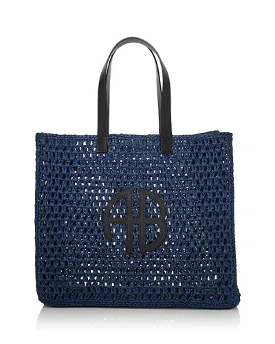 Anine Bing Womens Washed Blue Rio Large Woven Tote Bag