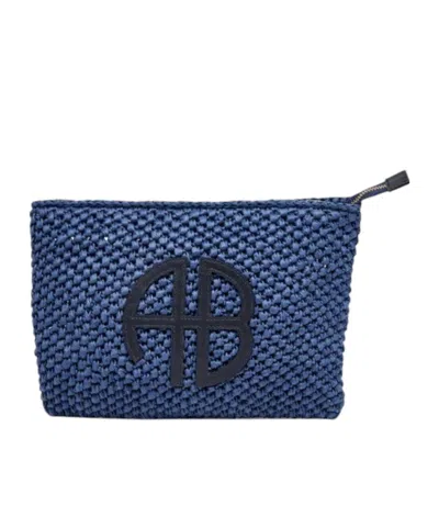 Anine Bing Rio Woven Logo Clutch Bag In Navy Blue