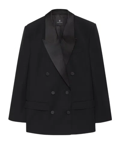 Anine Bing Ross Double-breasted Tuxedo Blazer In Black