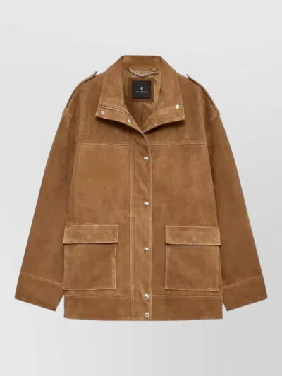 Anine Bing Roux Military Jacket High Collar Epaulettes In Brown