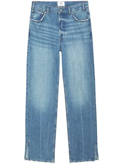 Anine Bing Hugh Logo Patch Wide-leg Jeans In Blue