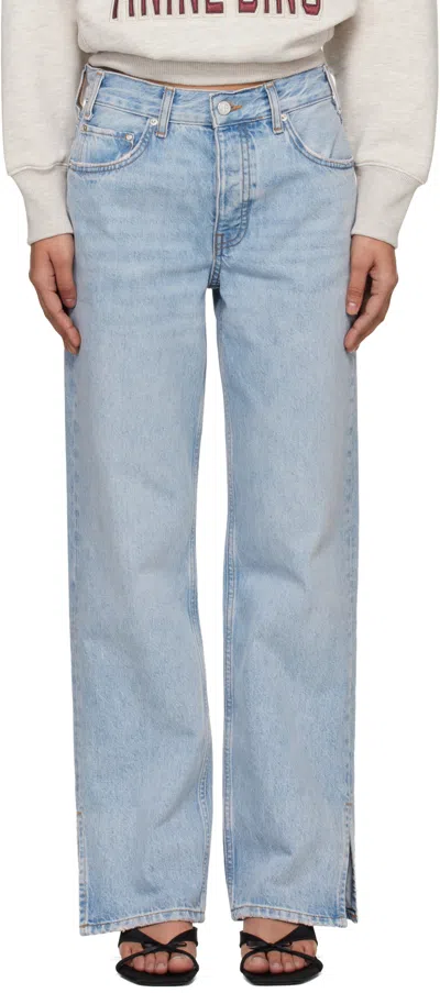 Anine Bing Roy Side Slit Straight-leg Jeans In Blue