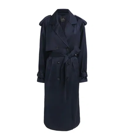 Anine Bing Rickie Double-breasted Belted Satin Trench Coat In Blue