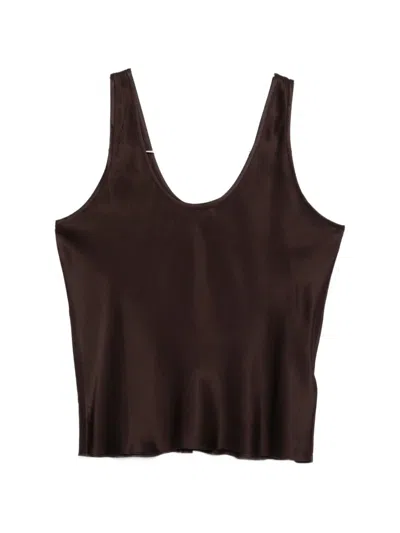 Anine Bing Womens Deep Brown Lea Scoop-neck Silk Top Xs