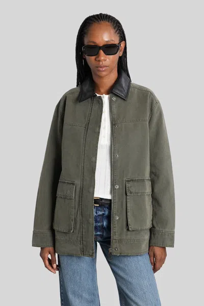 ANINE BING SEAN DENIM JACKETS IN GREEN COTTON