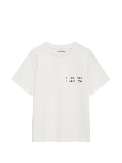 Anine Bing I See You I Love You Shelley Tee Washed Cream In White