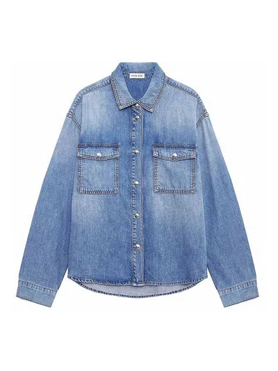 Anine Bing Womens Baltic Blue Paxton Oversized Denim Shirt