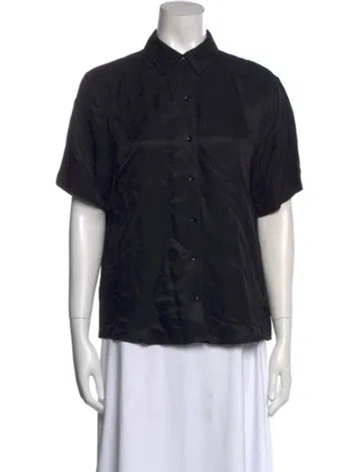 Pre-owned Anine Bing Short Sleeve Button-up Top In Black
