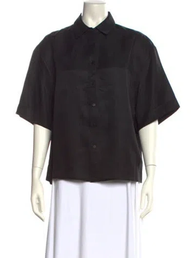 Pre-owned Anine Bing Short Sleeve Button-up Top In Black