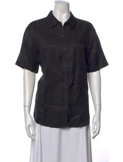 Pre-owned Anine Bing Short Sleeve Button-up Top In Black