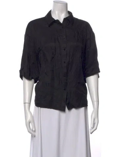 Pre-owned Anine Bing Short Sleeve Button-up Top In Black
