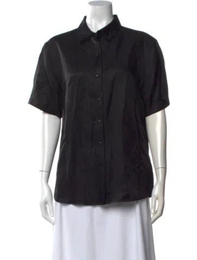 Pre-owned Anine Bing Short Sleeve Button-up Top In Black