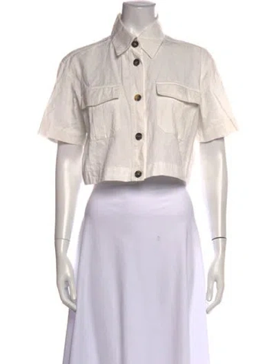 Pre-owned Anine Bing Short Sleeve Button-up Top In Neutral
