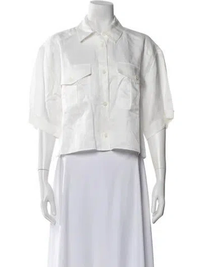Pre-owned Anine Bing Short Sleeve Button-up Top W/ Tags In White