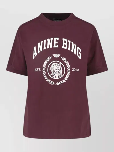 Anine Bing Short Sleeve Crew Neck Graphic Top In Burgundy