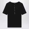 Anine Bing Ribbed Texture Round Neck Button Detailing Top In Black