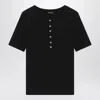 Anine Bing Ribbed Texture Round Neck Button Detailing Top In Black