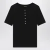 Anine Bing Ribbed Texture Round Neck Button Detailing Top In Black