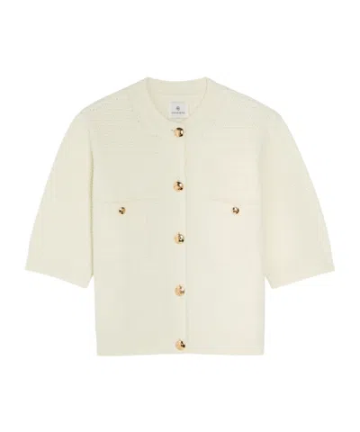 Anine Bing Christa Short Sleeve Cardigan Sweater In Neutral