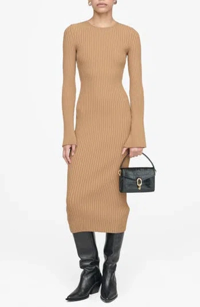 Anine Bing Sia Rib Midi Dress In Camel