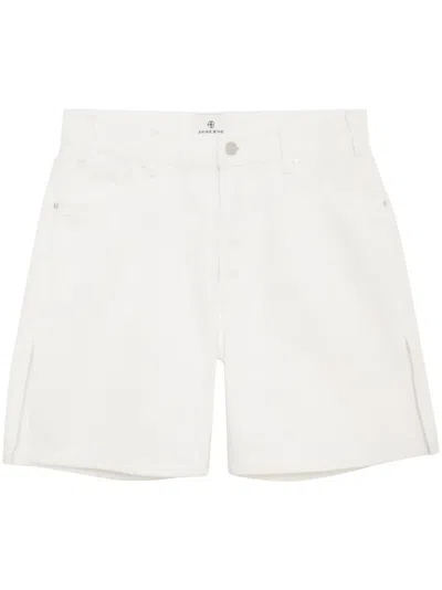 Anine Bing White Vented Denim Shorts In Ivory