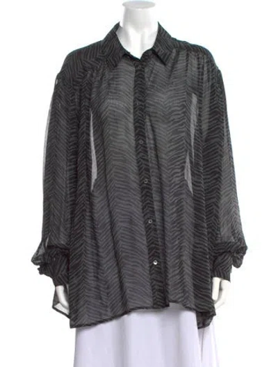 Pre-owned Anine Bing Silk Animal Print Blouse In Black/green