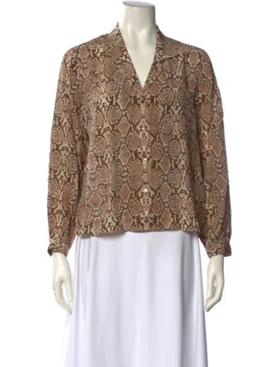 Pre-owned Anine Bing Silk Animal Print Blouse In Brown