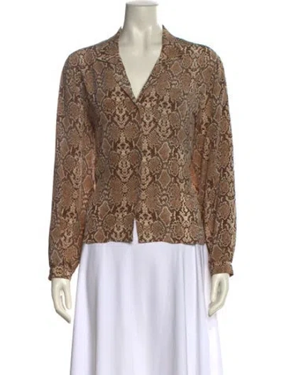 Pre-owned Anine Bing Silk Animal Print Blouse In Brown
