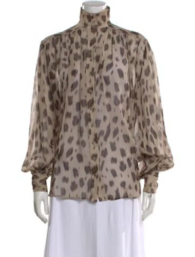 Pre-owned Anine Bing Silk Animal Print Blouse In Neutral