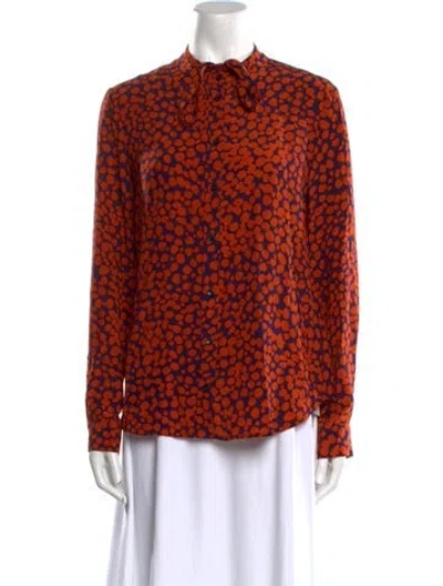 Pre-owned Anine Bing Silk Animal Print Blouse In Orange